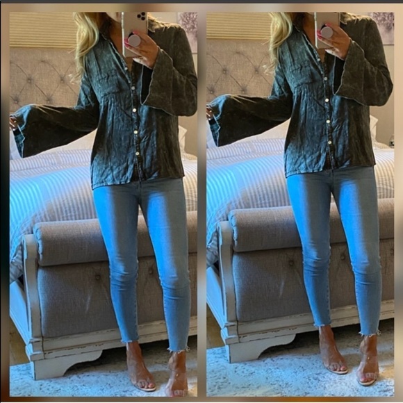 Chaser Vintage Forest Green/Smoke Blk Button Down - Picture 3 of 6